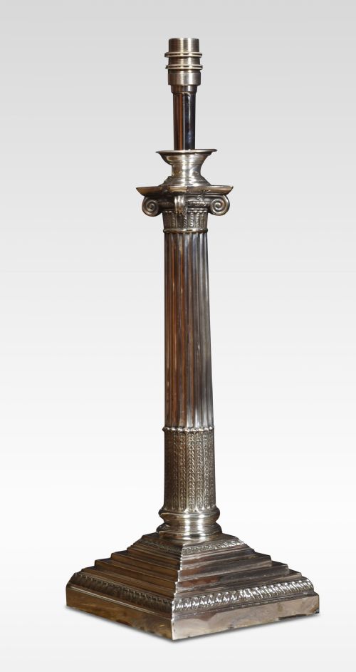 Silver Plate Corinthian Column Table Lamp