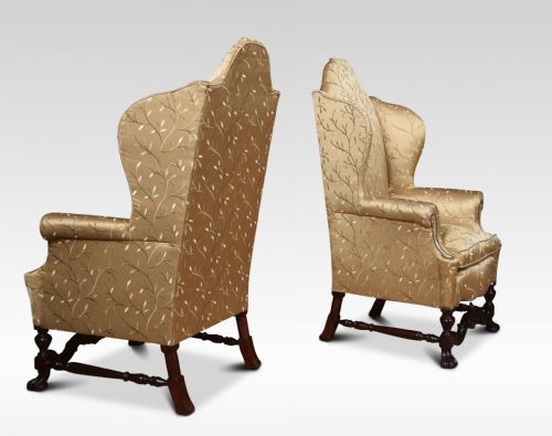 Pair of High Back Wing Armchairs