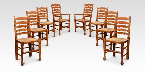 Set of Eight Fruitwood Ladder Back Dining Chairs