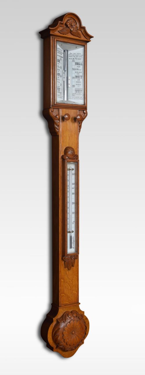 Oak Cased Stick Barometer and Thermometer
