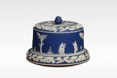 Blue Dip Jasperware Cylindrical Form Cheese Dish