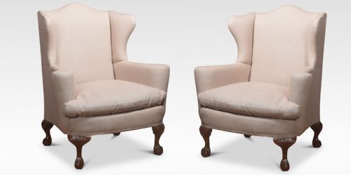 Pair of Georgian Style Wing Armchairs