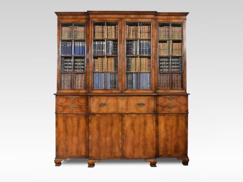 Queen Anne Revival Walnut Four Door Breakfront Bookcase