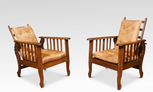 Pair of Oak Reclining Armchairs