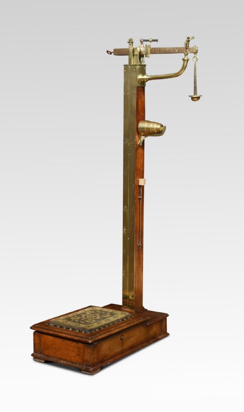 Set of Brass and Oak Avery Weighing Scales