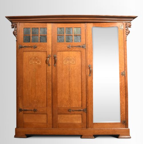 Arts and Crafts Oak Three Door Wardrobe