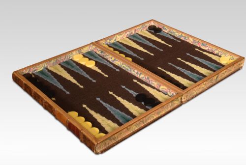 Decorative Tooled Leather Book Form Folding Backgammon Set