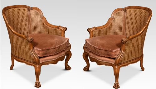 Pair of Walnut Bergere Arm Chairs