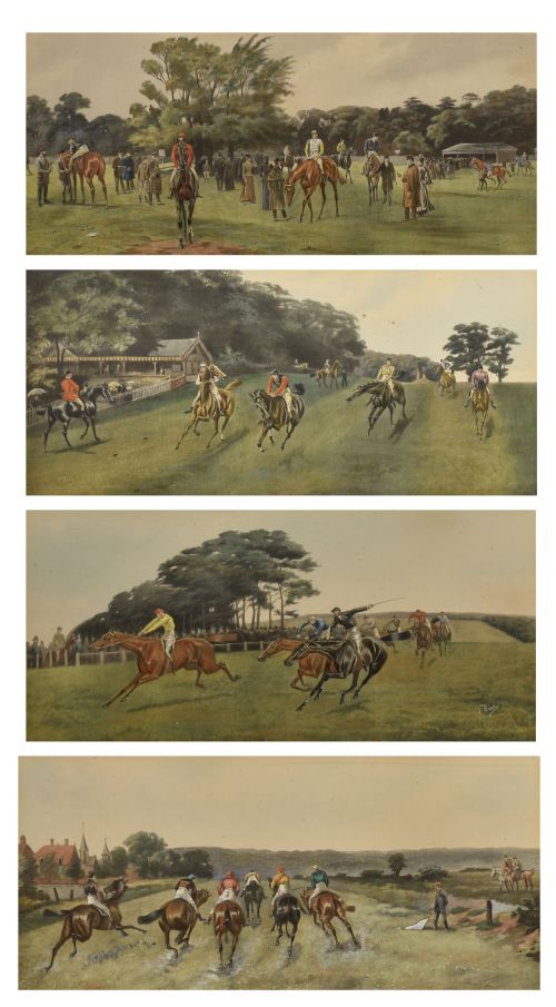 Set of Four Hand Painted Racing Lithographs