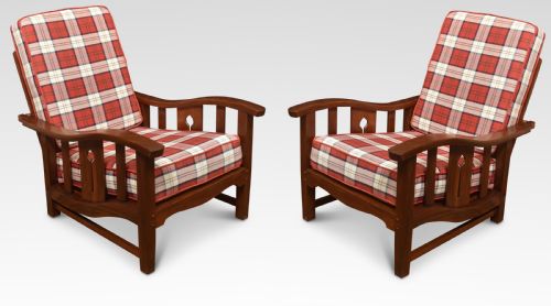 Pair of Walnut Arts and Crafts Lounge Chairs