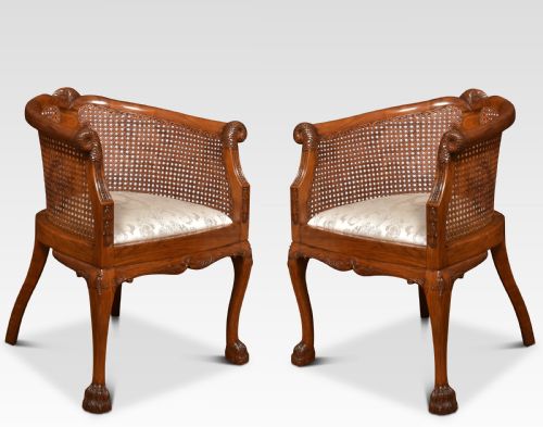 Pair of Walnut Bergere Arm Chairs