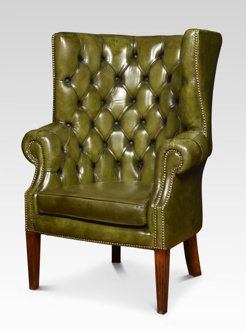 Leather Button Back Chesterfield Style Wingback Armchair