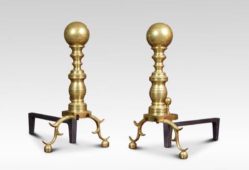 Very Large Pair of Mid 17th Century Style Dutch Brass Fire Dog