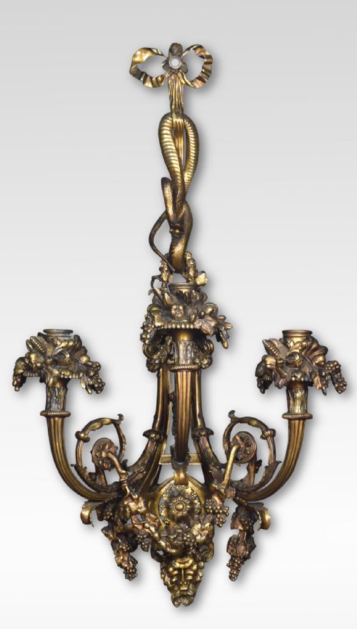 PAIR OF IMPORTANT FRENCH LOUIS XIV STYLE GILT BRONZE THREE ARM WALL SCONCES - ADDITIONAL PHOTO 1