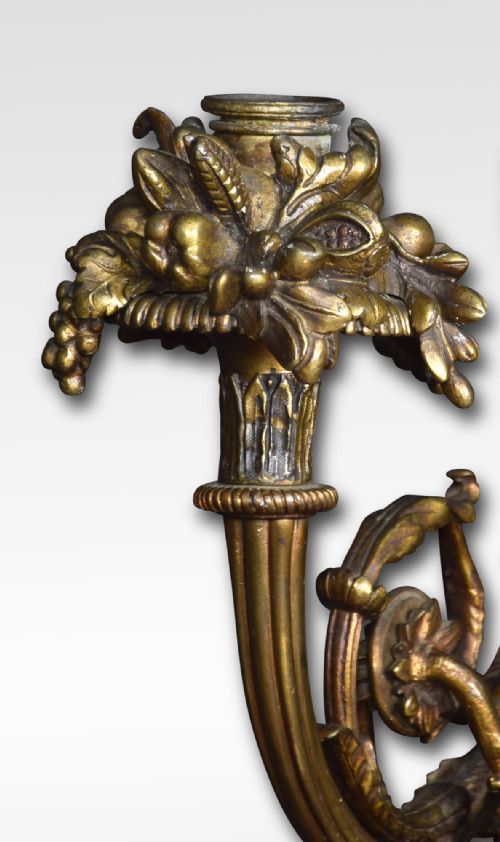 PAIR OF IMPORTANT FRENCH LOUIS XIV STYLE GILT BRONZE THREE ARM WALL SCONCES - ADDITIONAL PHOTO 2