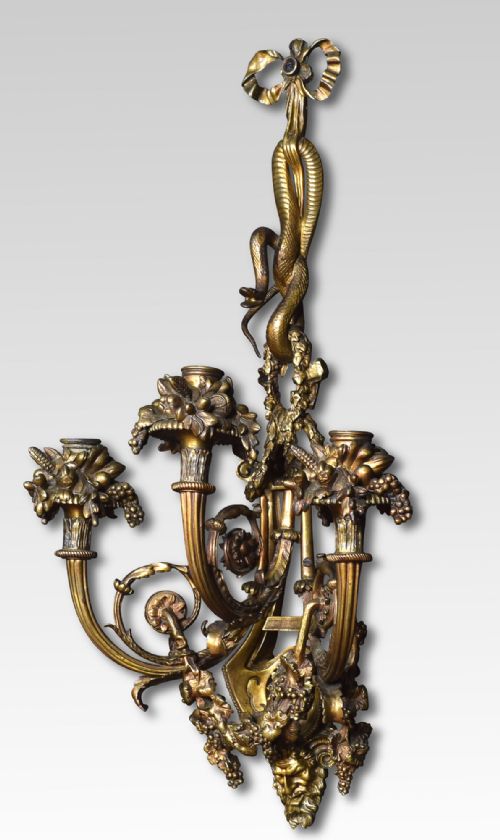 PAIR OF IMPORTANT FRENCH LOUIS XIV STYLE GILT BRONZE THREE ARM WALL SCONCES - ADDITIONAL PHOTO 4