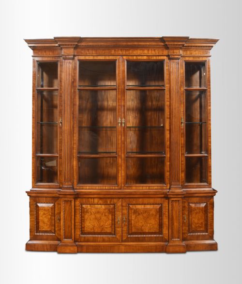 Georgian Style Walnut Breakfront Display Cabinet
