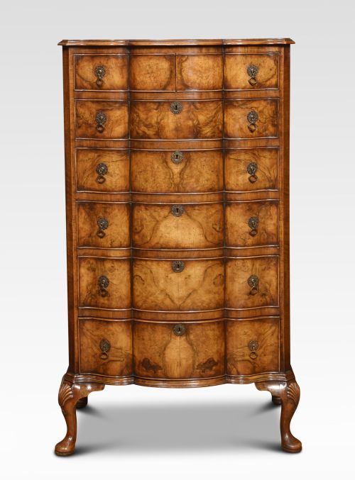 Georgian Style Figured Walnut Tall Chest of Drawers