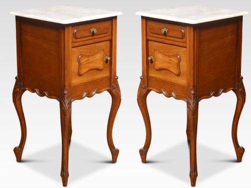 Pair of Walnut Marble Top Bedside Cabinets