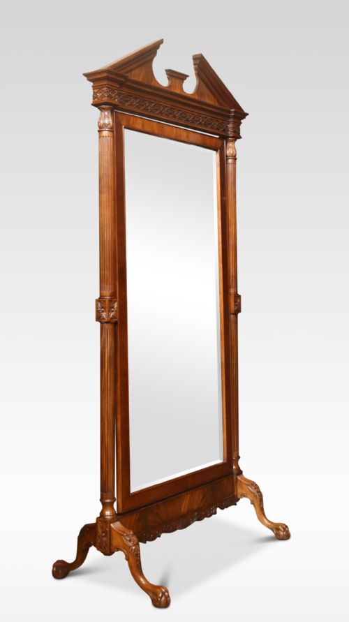 Large Chippendale Revival Mahogany Cheval Mirror