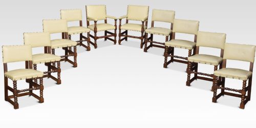 Set of Ten Substantial Oak Dining Chairs