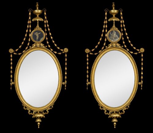 Pair of Adam Revival Gilt Framed Oval Mirrors