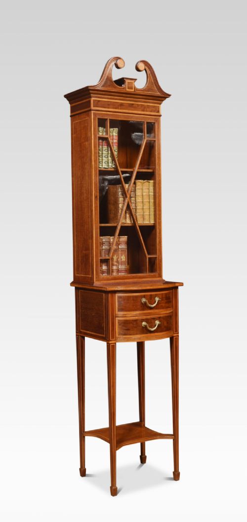 Narrow Mahogany Inlaid Display Bookcase