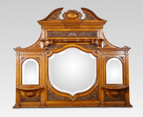Carved Pollard Oak Overmantel Mirror