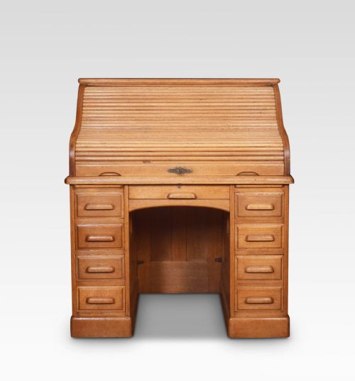 Oak Pedestal Roll Top Desk