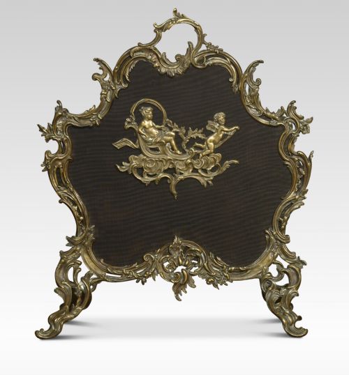 Rococo Style Brass and Mesh Fire Screen