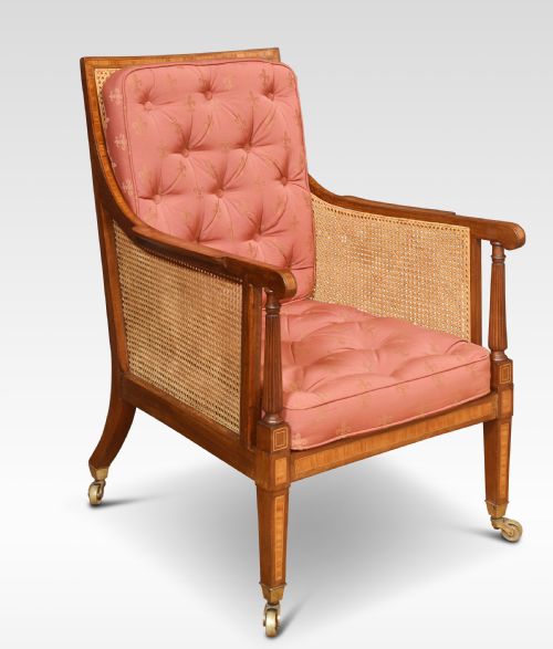 Mahogany and Satinwood Inlaid Bergere Armchair