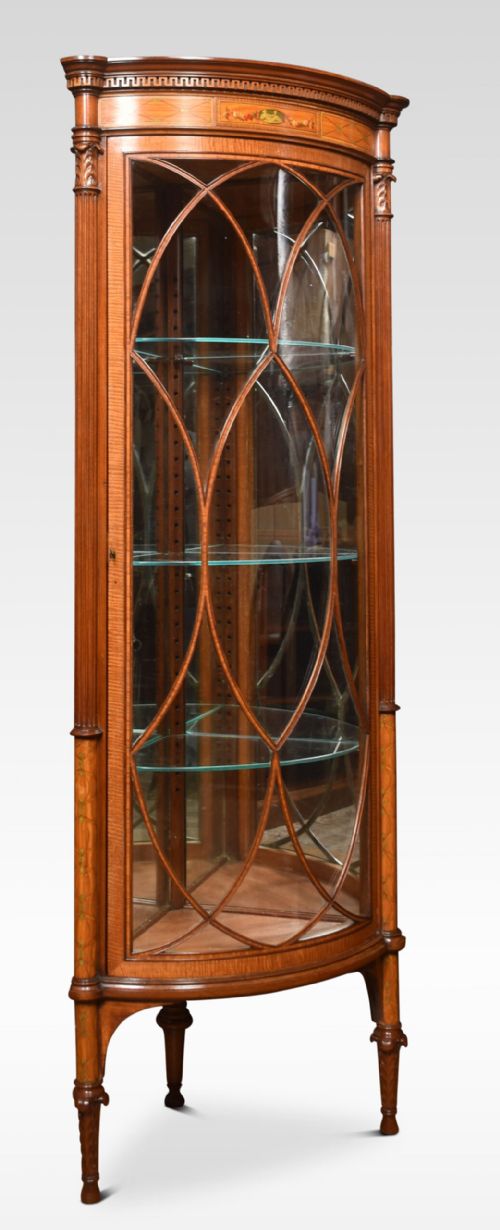 Sheraton Revival Painted Satinwood Corner Display Cabinet