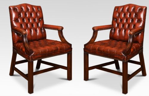 GEORGIAN STYLE LEATHER GAINSBOROUGH LIBRARY CHAIRS - ADDITIONAL PHOTO 3