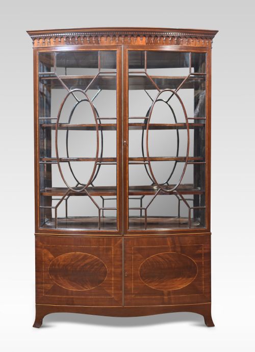 mahogany bow fronted display cabinet - CATEGORY: ANTIQUE CABINETS - DATED 1910