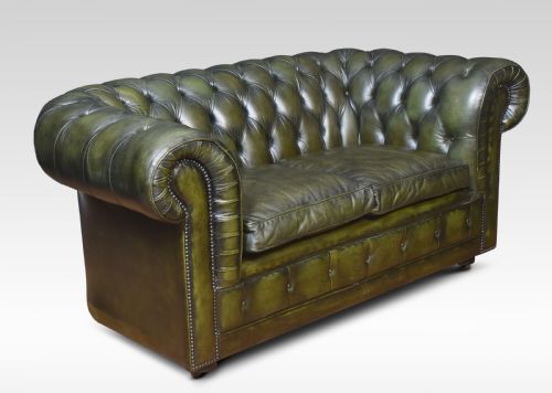 GREEN LEATHER CHESTERFIELD - ADDITIONAL PHOTO 1