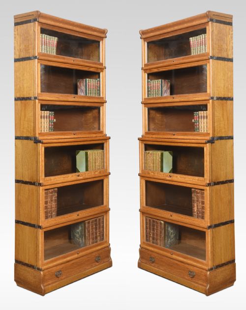 pair oak globe wernicke six section bookcases - CATEGORY: ANTIQUE BOOKCASES - DATED 1900