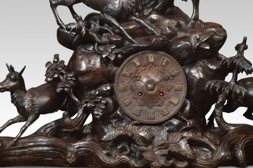 MONUMENTAL 19TH CENTURY BLACK FOREST MANTEL CLOCK SET - ADDITIONAL PHOTO 2