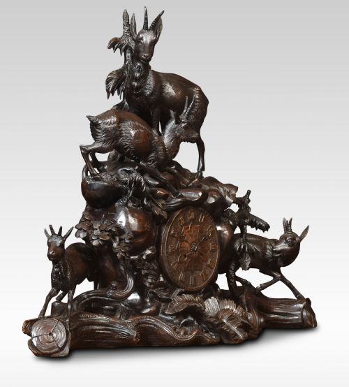 MONUMENTAL 19TH CENTURY BLACK FOREST MANTEL CLOCK SET - ADDITIONAL PHOTO 4