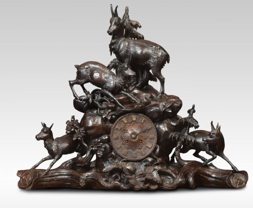 MONUMENTAL 19TH CENTURY BLACK FOREST MANTEL CLOCK SET - ADDITIONAL PHOTO 5