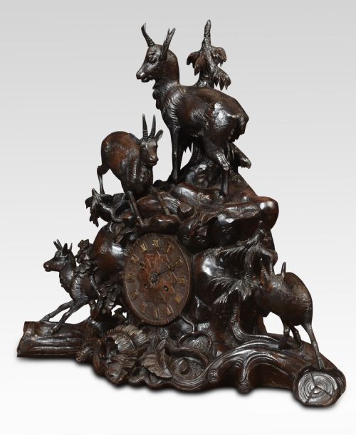MONUMENTAL 19TH CENTURY BLACK FOREST MANTEL CLOCK SET - ADDITIONAL PHOTO 7