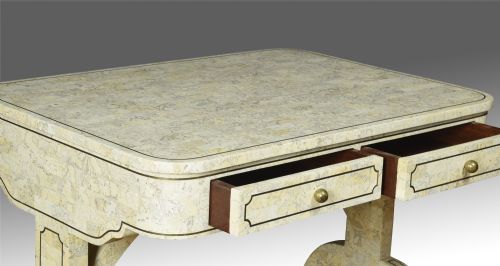 TESSELATED STONE AND BRASS SOFA TABLE - ADDITIONAL PHOTO 4