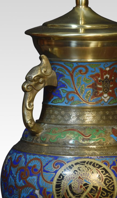 CHINESE CLOISONNE TWIN HANDLED LAMP BASE - ADDITIONAL PHOTO 2