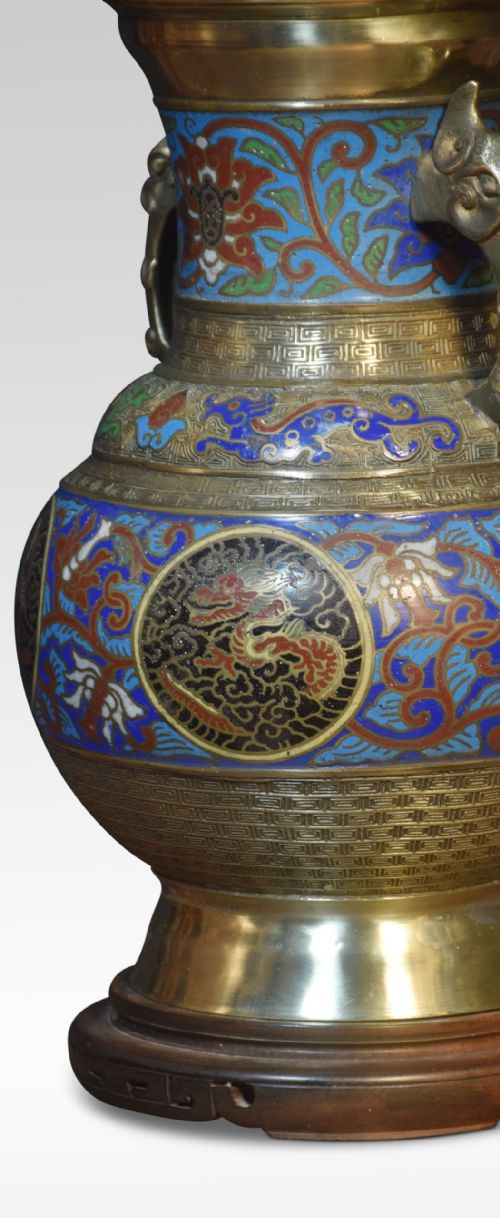 CHINESE CLOISONNE TWIN HANDLED LAMP BASE - ADDITIONAL PHOTO 5