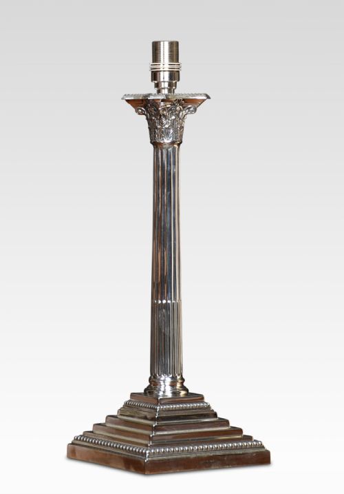 SILVER PLATE CORINTHIAN COLUMN TABLE LAMP - ADDITIONAL PHOTO 1