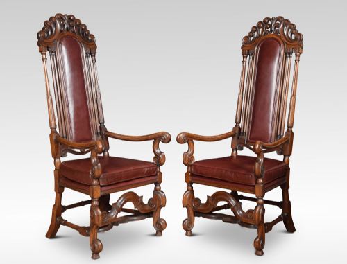 pair of oak high back armchairs - CATEGORY: ANTIQUE CHAIRS - DATED 19TH CENTURY