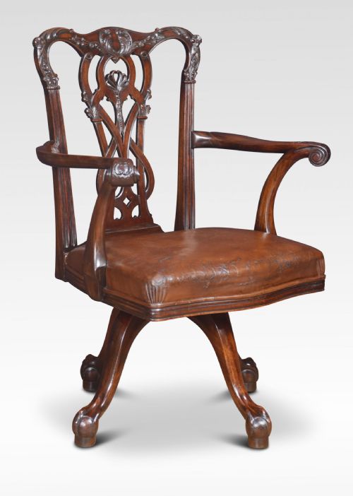CHIPPENDALE MAHOGANY REVOLVING DESK CHAIR - ADDITIONAL PHOTO 1