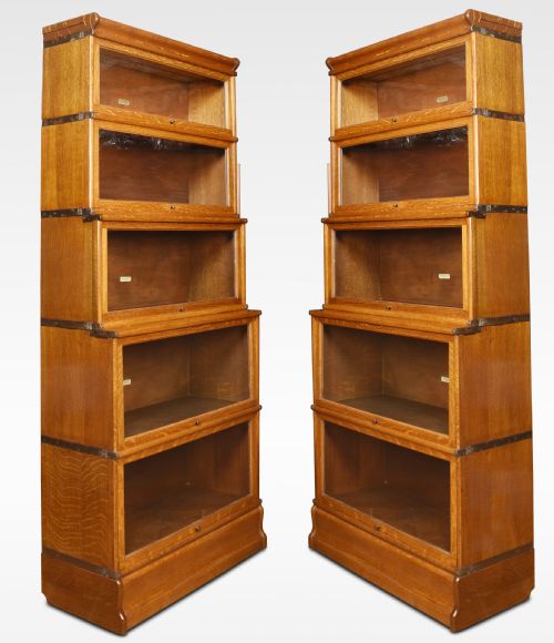 pair of oak globe wernicke five section bookcases - CATEGORY: ANTIQUE BOOKCASES - DATED 1900