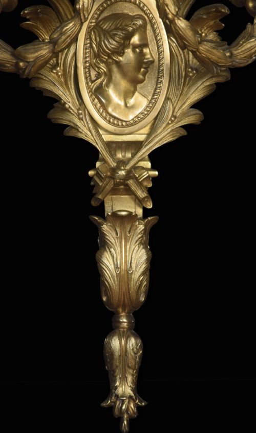 LARGE AND IMPRESSIVE PAIR OF LOUIS XVI STYLE THREE BRANCH WALL LIGHTS - ADDITIONAL PHOTO 2