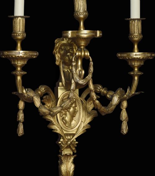 LARGE AND IMPRESSIVE PAIR OF LOUIS XVI STYLE THREE BRANCH WALL LIGHTS - ADDITIONAL PHOTO 3