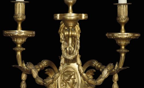 LARGE AND IMPRESSIVE PAIR OF LOUIS XVI STYLE THREE BRANCH WALL LIGHTS - ADDITIONAL PHOTO 4